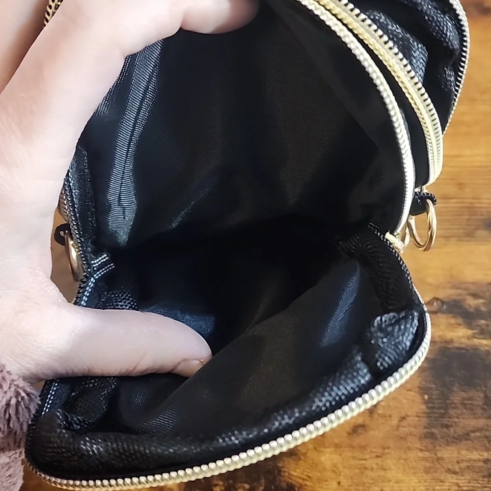 Black Minimalist Letter Design Mini Crossbody Bag With Phone pocket And Wallet